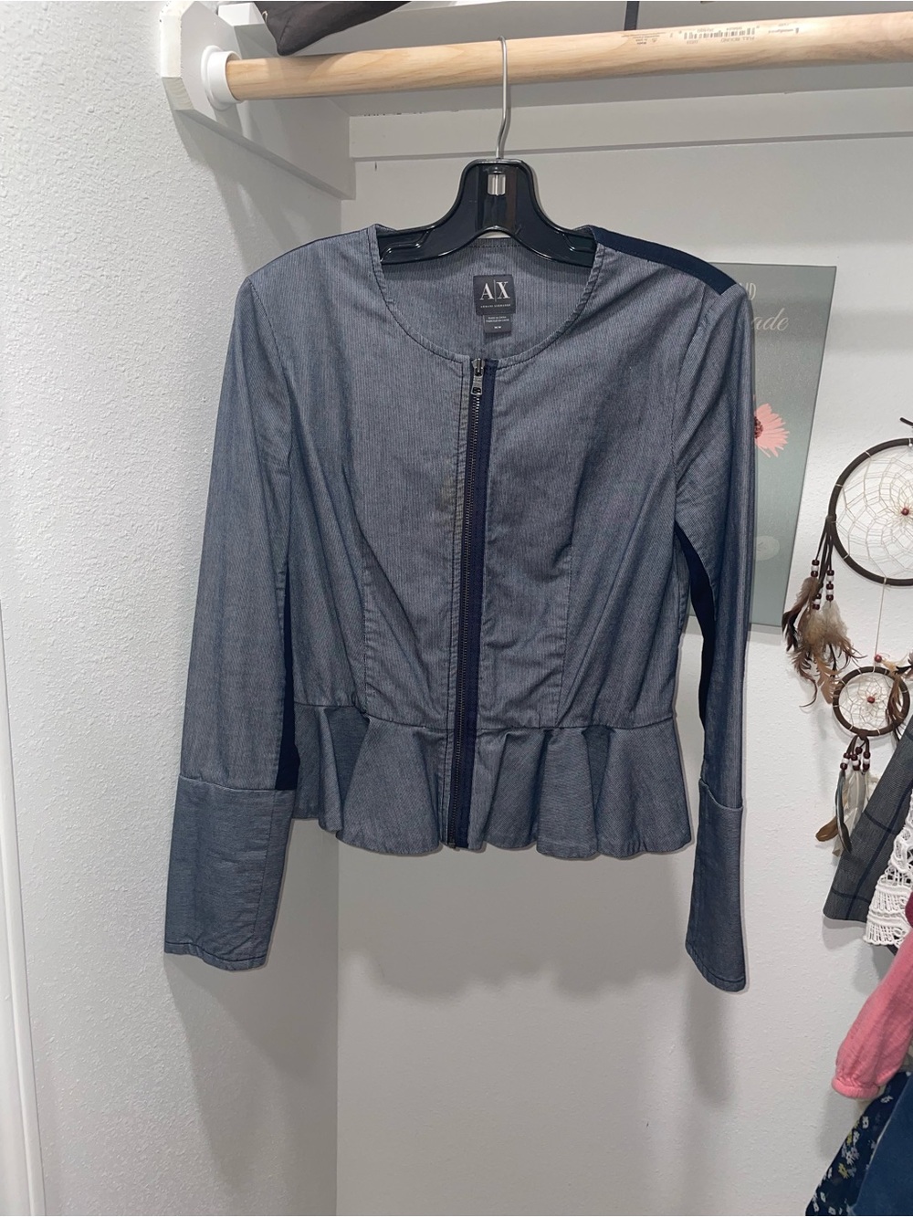 Armani Exchange Women's Slate Navy Peplum Zip Jacket